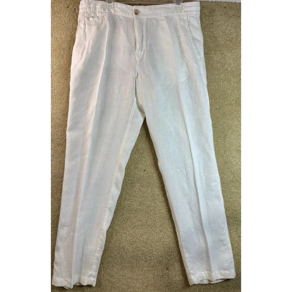 Panama Jack Mens White 100% Linen Elastic Waist Beach Pants Size Large Coastal